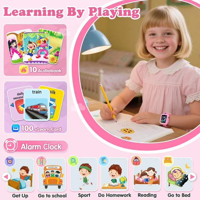 Alt view image 7 of 7 - Smart Watch for Kids Girls Gift Age 3-12 with 39 Games Alarm Clock Camera | Music Player, Pedometer, Flashlight, 12/24 hr, HD Touch Screen Kids Smart Watch, Birthday Toys for Girls Ages 4 5 6 7 8 9 10