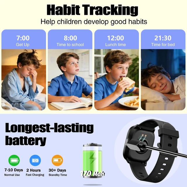 Alt view image 7 of 7 - Kids Watch for Boys Girls with IP68 Waterproof, Girls Smart Watch with 19 Sports Modes, Sleep Tracking, Pedometer, Stopwatch, Kids Activity Tracker, Birthday Gifts for Boys Age 6-15 Years Old