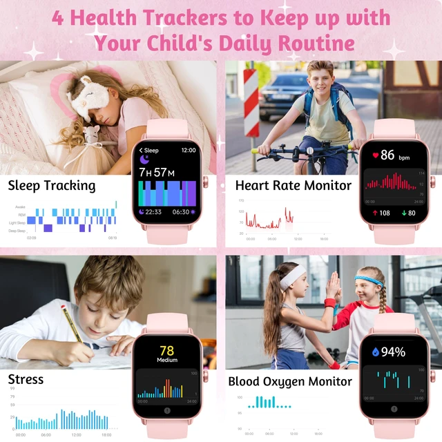 Alt view image 5 of 7 - Kids Smart Watch, Fitness Tracker No Phone Need, IP68 Waterproof Swimming Smartwatch, 1.8'' Fitness Activity Tracker Watch 100 Sports Modes, Alarm, HR & Sleep Monitor Pedometer for 7+ Boys Girls Teens