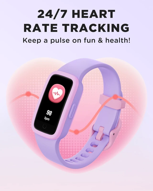 Alt view image 6 of 7 - Vigor Kids Watch Fitness Tracker AMOLED Screen, 3ATM Waterproof | No Phone Needed, Pedometer, Heart Rate, Sleep Monitor, Vibrating Alarm, 10 Sport Modes, E-Pet for Girls Age 5-15, Lilac