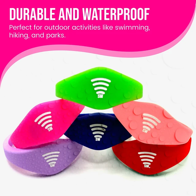 Alt view image 6 of 7 - Kids ID Bracelet, Fitted NFC Safety Wristband, Waterproof Slip-On ID Band | Waterproof silicone; not GPS; wrist or ankle wear; ideal for theme parks, travel & beaches; slip-on fit
