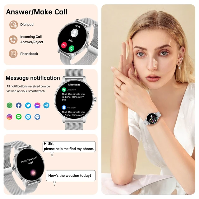 Alt view image 2 of 7 - Smart Watch for Women(Answer/Make Calls), 1.27" HD Screen Fitness Tracker with Heart Rate/Sleep Monitor, 130+ Sport Modes IP68 Waterproof Activity Tracking, Smartwatch for Android iPhone