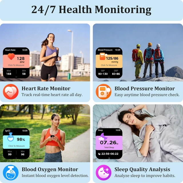 Alt view image 3 of 7 - Smart Watch Women Men, 1.85" Reloj Inteligente para mujer hombre, Make/ Answer Call, Health Monitor/Blood Pressure, 110+ Sports Modes, Voice Control, IP68 Waterproof Compatible with Android & iPhone