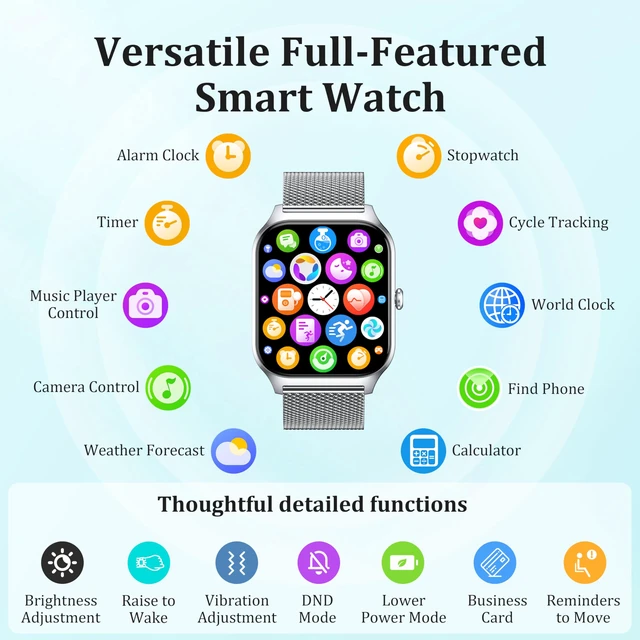 Alt view image 7 of 7 - Smart Watch Women Men, 1.85" Reloj Inteligente para mujer hombre, Make/ Answer Call, Health Monitor/Blood Pressure, 110+ Sports Modes, Voice Control, IP68 Waterproof Compatible with Android & iPhone