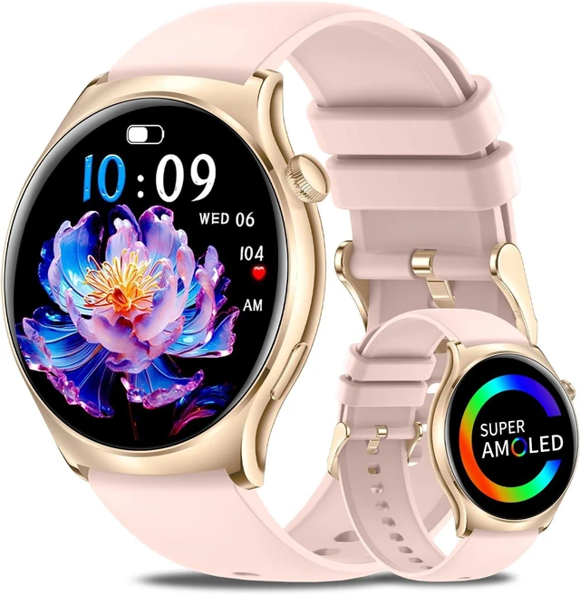 Main image of Smart Watch for Women (Answer/Make Calls) 1.43" HD AMOLED Fitness Tracker Smartwatch for Android & iPhone Phones with Bluetooth Call/Heart Rate Sleep Monitor/120+ Sports Modes/IP68 Waterproof, Pink