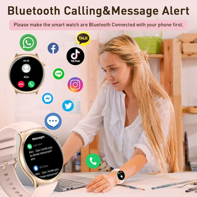 Alt view image 3 of 7 - Smart Watch for Women (Answer/Make Calls) 1.43" HD AMOLED Fitness Tracker Smartwatch for Android & iPhone Phones with Bluetooth Call/Heart Rate Sleep Monitor/120+ Sports Modes/IP68 Waterproof, Pink