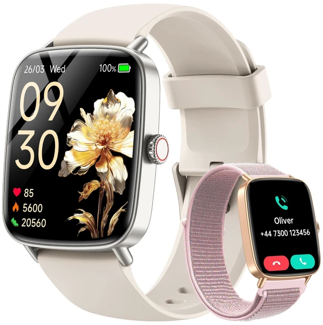 Main image of Smart Watch for Women, Answer/Make Calls, 1.85" HD Screen, 2 Bands 110+ Sport Modes Fitness Tracker with Heart Rate/Sleep Monitor, IP68 Waterproof, Compatible iPhone/Samsung/AndroidBeige