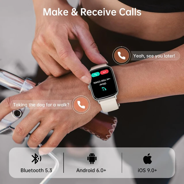 Alt view image 2 of 7 - Smart Watch for Women, Answer/Make Calls, 1.85" HD Screen, 2 Bands 110+ Sport Modes Fitness Tracker with Heart Rate/Sleep Monitor, IP68 Waterproof, Compatible iPhone/Samsung/AndroidBeige