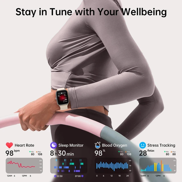 Alt view image 4 of 7 - Smart Watch for Women, Answer/Make Calls, 1.85" HD Screen, 2 Bands 110+ Sport Modes Fitness Tracker with Heart Rate/Sleep Monitor, IP68 Waterproof, Compatible iPhone/Samsung/AndroidBeige