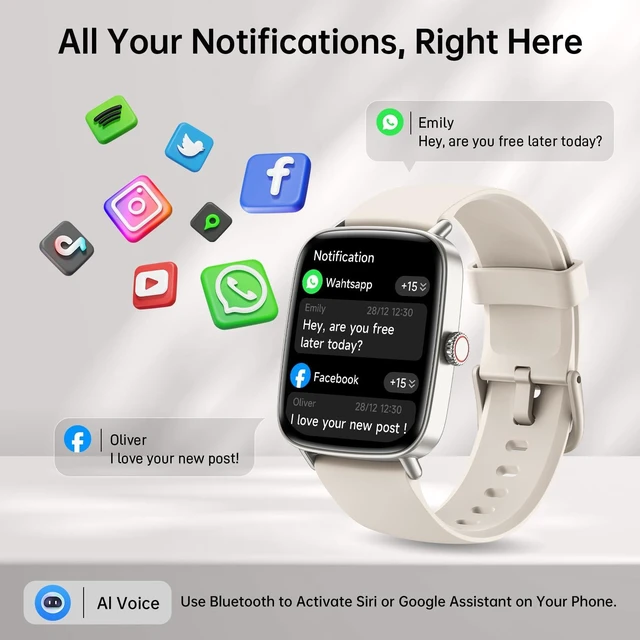 Alt view image 3 of 7 - Smart Watch for Women, Answer/Make Calls, 1.85" HD Screen, 2 Bands 110+ Sport Modes Fitness Tracker with Heart Rate/Sleep Monitor, IP68 Waterproof, Compatible iPhone/Samsung/AndroidBeige