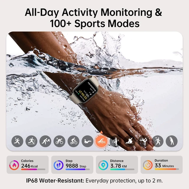 Alt view image 5 of 7 - Smart Watch for Women, Answer/Make Calls, 1.85" HD Screen, 2 Bands 110+ Sport Modes Fitness Tracker with Heart Rate/Sleep Monitor, IP68 Waterproof, Compatible iPhone/Samsung/AndroidBeige