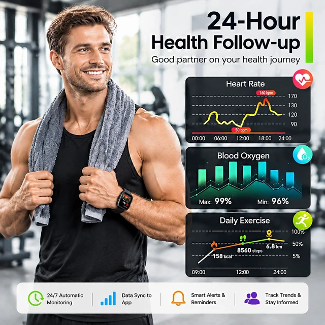 Alt view image 2 of 7 - Smart Watch for Men/Women, Fitness Tracker with 120+ Sport Modes | 10 Day+Battery Life/IP68 Waterproof/3 Bands/Bluetooth Make/Answer Call/SpO2 Sleep Heart Rate Monitor/ Android iOS