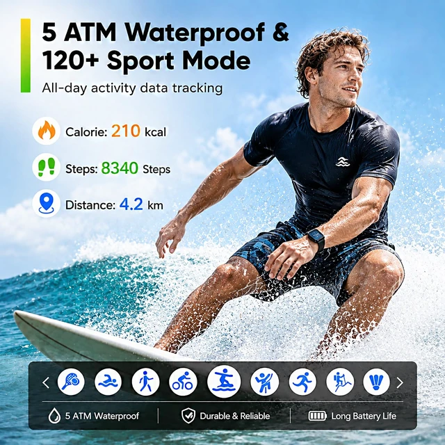 Alt view image 4 of 7 - Smart Watch for Men/Women, Fitness Tracker with 120+ Sport Modes | 10 Day+Battery Life/IP68 Waterproof/3 Bands/Bluetooth Make/Answer Call/SpO2 Sleep Heart Rate Monitor/ Android iOS