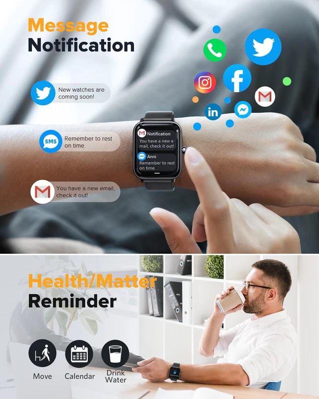 Alt view image 4 of 7 - Smart Watch for Women Men, Fitness Tracker iOS Android, Galaxy Black 1.85" HD Smartwatch, Calling, 2 Bands (Silicone+Woven), Alexa, Heart Rate/Sleep Monitor, Waterproof, Gift for Men and Women
