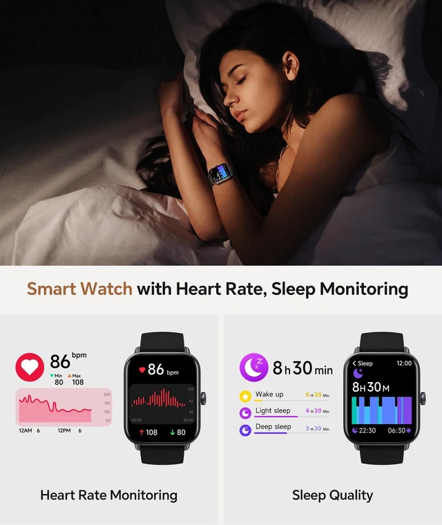 Alt view image 5 of 7 - Smart Watch for Women Men, Fitness Tracker iOS Android, Galaxy Black 1.85" HD Smartwatch, Calling, 2 Bands (Silicone+Woven), Alexa, Heart Rate/Sleep Monitor, Waterproof, Gift for Men and Women