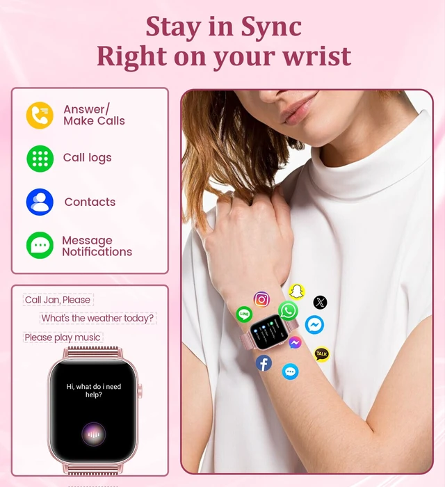Alt view image 3 of 7 - 1.83'' Smart Watch for Women with Bluetooth Call (Answer/Dial), Activity Fitness Tracker with 100+ Sport Modes Heart Rate/Sleep Monitor Pedometer, Women Smartwatches Compatible Android Phone iPhone