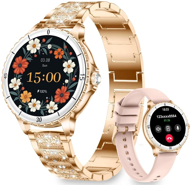 Main image of Smart Watches for Women(Answer/Make Call) with Diamond, 1.27" HD Bluetooth Smartwatch for Android iOS Phones, IP68 Fitness Tracker with Heart Rate SpO2 Sleep Monitor, 120+ Sport, Rosegold
