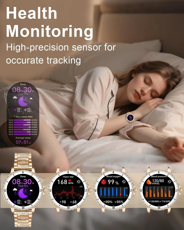 Alt view image 4 of 7 - Smart Watches for Women(Answer/Make Call) with Diamond, 1.27" HD Bluetooth Smartwatch for Android iOS Phones, IP68 Fitness Tracker with Heart Rate SpO2 Sleep Monitor, 120+ Sport, Rosegold