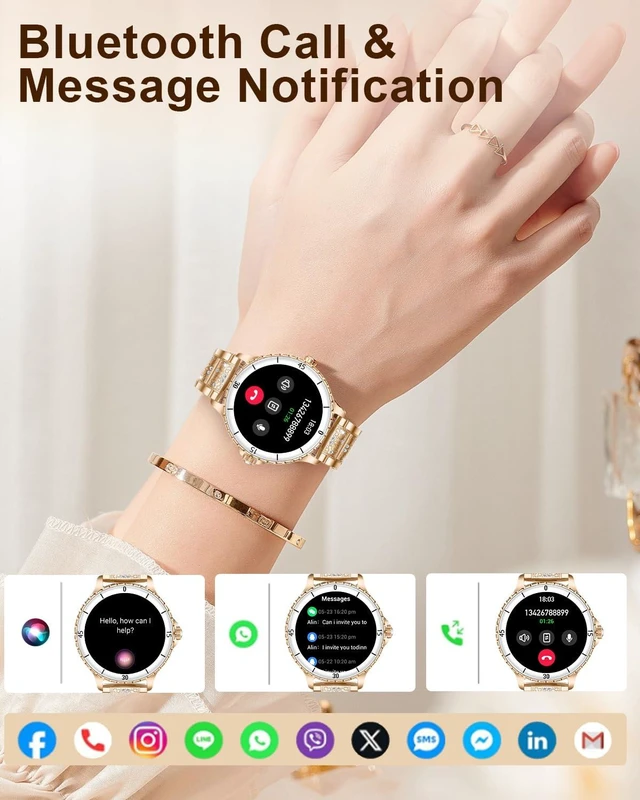 Alt view image 2 of 7 - Smart Watches for Women(Answer/Make Call) with Diamond, 1.27" HD Bluetooth Smartwatch for Android iOS Phones, IP68 Fitness Tracker with Heart Rate SpO2 Sleep Monitor, 120+ Sport, Rosegold