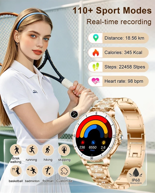 Alt view image 5 of 7 - Smart Watches for Women(Answer/Make Call) with Diamond, 1.27" HD Bluetooth Smartwatch for Android iOS Phones, IP68 Fitness Tracker with Heart Rate SpO2 Sleep Monitor, 120+ Sport, Rosegold