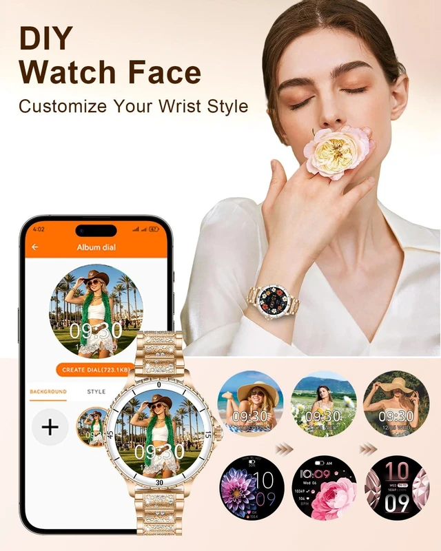Alt view image 7 of 7 - Smart Watches for Women(Answer/Make Call) with Diamond, 1.27" HD Bluetooth Smartwatch for Android iOS Phones, IP68 Fitness Tracker with Heart Rate SpO2 Sleep Monitor, 120+ Sport, Rosegold