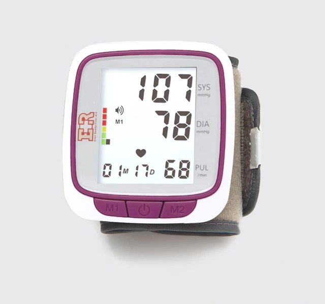Main image of Fully Automatic Blood Pressure Wrist Cuff Watch Wearable Monitor for Home Use - Purple - Batteries Included
