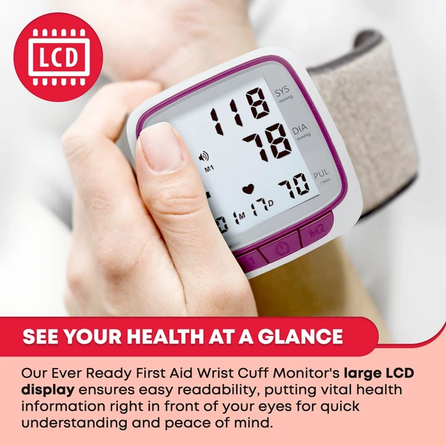 Alt view image 4 of 7 - Fully Automatic Blood Pressure Wrist Cuff Watch Wearable Monitor for Home Use - Purple - Batteries Included