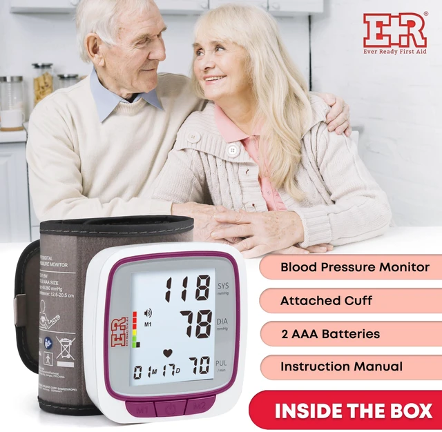 Alt view image 7 of 7 - Fully Automatic Blood Pressure Wrist Cuff Watch Wearable Monitor for Home Use - Purple - Batteries Included