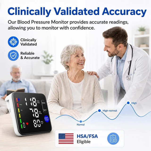 Alt view image 3 of 7 - Blood Pressure Monitor Rechargeable Upper Arm, Large Screen, Black | Clinically Accurate, Adjustable 8.7"-16.5" BP Cuff, 2x120 Memory, Voice Guidance, Irregular Heartbeat Alert, Easy for Seniors