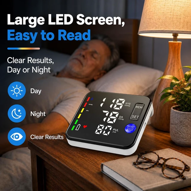 Alt view image 4 of 7 - Blood Pressure Monitor Rechargeable Upper Arm, Large Screen, Black | Clinically Accurate, Adjustable 8.7"-16.5" BP Cuff, 2x120 Memory, Voice Guidance, Irregular Heartbeat Alert, Easy for Seniors