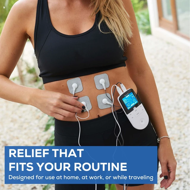 Alt view image 5 of 7 - EM49 Digital TENS & EMS Device for Pain Relief and Muscle Stimulation, 15 TENS Programs, 35 EMS Programs, 2 Adjustable Channels with 4 Self-Adhesive Electrodes