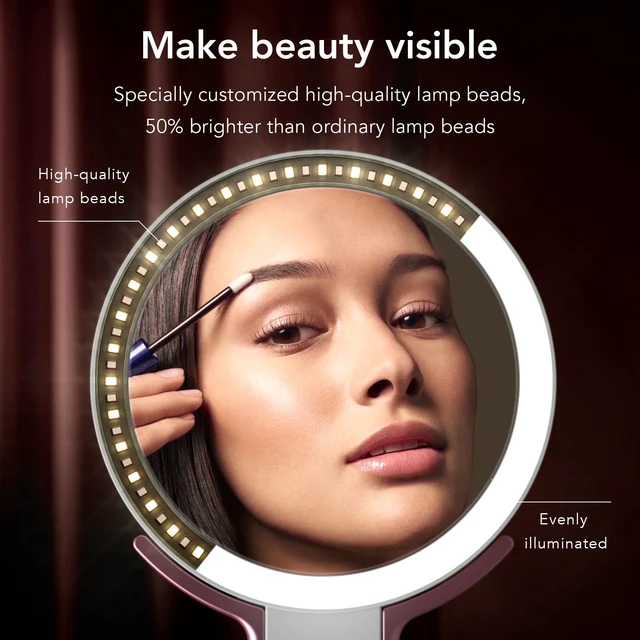 Alt view image 2 of 7 - Travel Makeup Mirror with Lights, Rechargeable Double-Sided 10X/1X Magnifying Mirror, Portable Lighted Beauty Mirror, 3 Color Lighting, Dimmable Touch Screen, Tabletop Handhold Hanging (White)