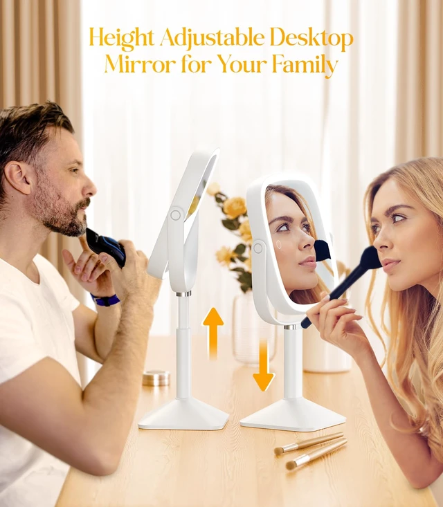 Alt view image 7 of 7 - Rectangle Lighted Makeup Mirror with Lights 1X/7X Magnifying Mirror | Height Adjustable, 4000mAh Rechargeable for Bedroom, 8.5x7.4 Large Surface, Stepless Dimming - White