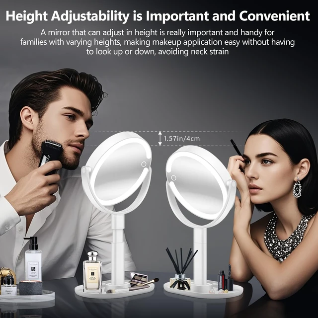 Alt view image 2 of 7 - Makeup Mirror with Lights, 30X Magnifying Mirror with Light and Touch Switch, Rechargeable Vanity Mirror with 3 Color Light and 80 LEDs, Height Adjustable Desk Mirror for Bathroom, Gift Idea