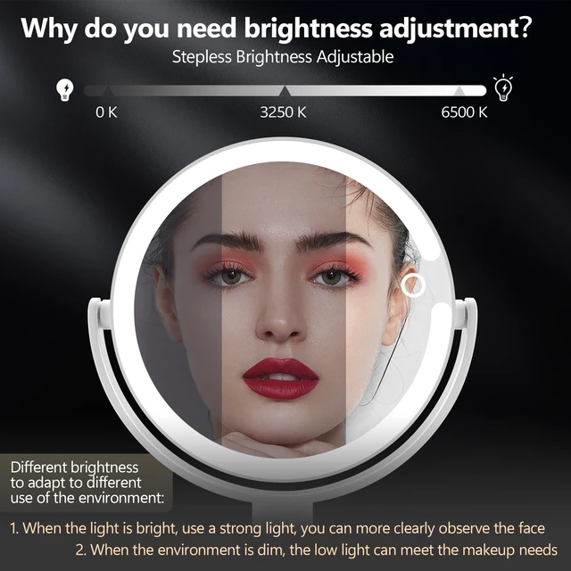 Alt view image 5 of 7 - Makeup Mirror with Lights, 30X Magnifying Mirror with Light and Touch Switch, Rechargeable Vanity Mirror with 3 Color Light and 80 LEDs, Height Adjustable Desk Mirror for Bathroom, Gift Idea
