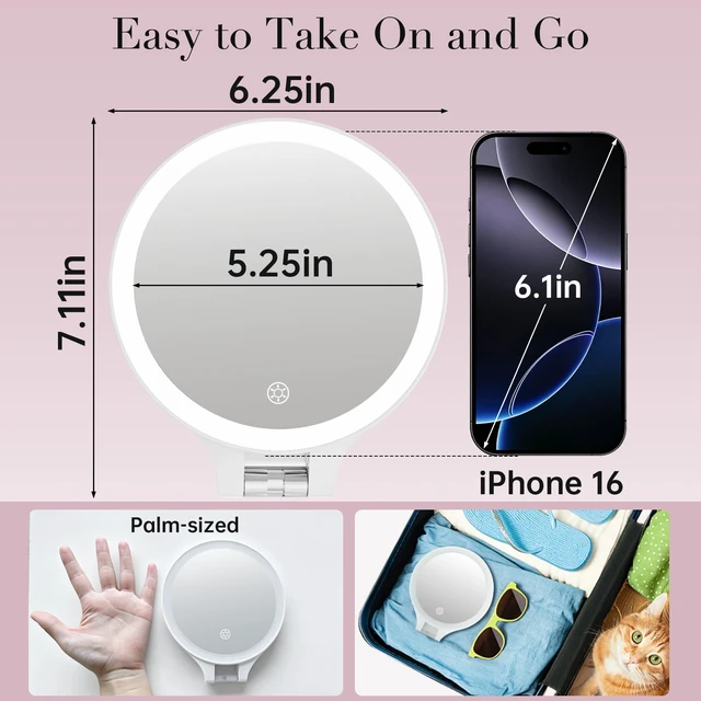 Alt view image 2 of 6 - Travel 30X/1X Magnifying Mirror with Light Double Sided Mirror | Rechargeable Lighted Makeup Mirror with 3 Color Setting & Stepless Dimming, Adjustable LED Vanity Mirror