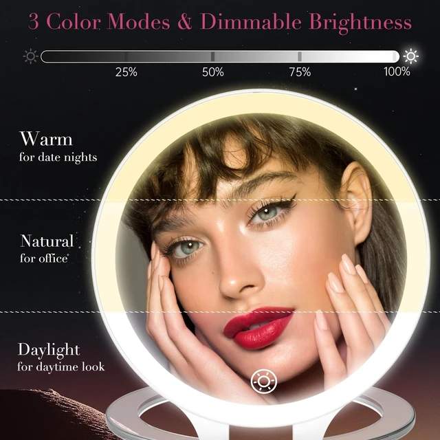 Alt view image 3 of 6 - Travel 30X/1X Magnifying Mirror with Light Double Sided Mirror | Rechargeable Lighted Makeup Mirror with 3 Color Setting & Stepless Dimming, Adjustable LED Vanity Mirror