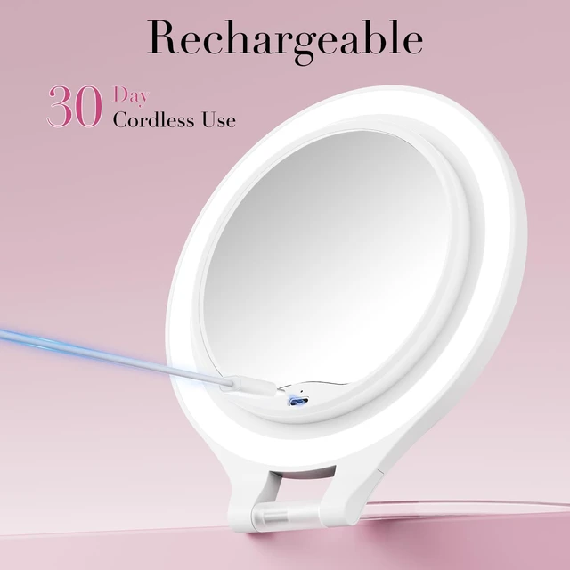 Alt view image 5 of 6 - Travel 30X/1X Magnifying Mirror with Light Double Sided Mirror | Rechargeable Lighted Makeup Mirror with 3 Color Setting & Stepless Dimming, Adjustable LED Vanity Mirror
