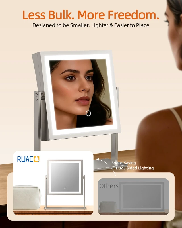 Alt view image 3 of 7 - Makeup Mirror with Lights, Dual Sided 1X/10X, Brushed Nickel | 8",4000mAh Rechargeable, Magnifying Mirror with 3 Color Lights,Touch Control Dimmable, 360° Rotation, Square, Gift for Women