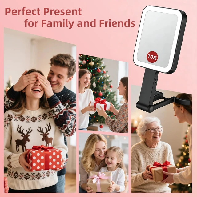 Alt view image 7 of 7 - Travel Mirror with Lights, Rechargeable Magnifying Mirror 10X/1X, Black | Double-Sided, 1500mAh, 3 Color Lighting, Touch Dimming, Precision Tweezers, Lighted Makeup Mirror for Trip Office,10.3"x 5.2"