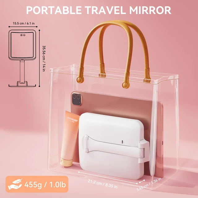 Alt view image 3 of 7 - 30X Magnifying Travel Makeup Mirror, 2000mAh Rechargeable Mirror | 3 Light Colors With 64 Leds, Touch Dimming, Compact Portable Foldable, Adjustable Height & Angle, 30X Magnification, White