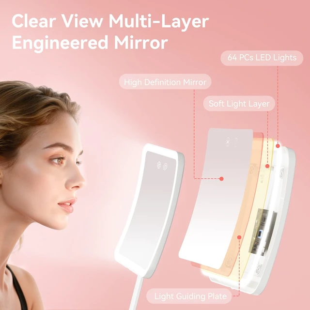 Alt view image 7 of 7 - 30X Magnifying Travel Makeup Mirror, 2000mAh Rechargeable Mirror | 3 Light Colors With 64 Leds, Touch Dimming, Compact Portable Foldable, Adjustable Height & Angle, 30X Magnification, White