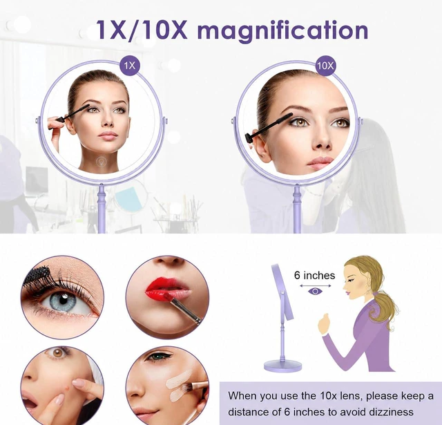 Alt view image 4 of 7 - Makeup Mirror, Rechargeable Vanity Mirror with 3 Lights, 1X/10X | Adjustable Brightness, 3000mAh, Double-Sided, Gift for Mom, Women, Wife, Girls, Dorm Room Essential