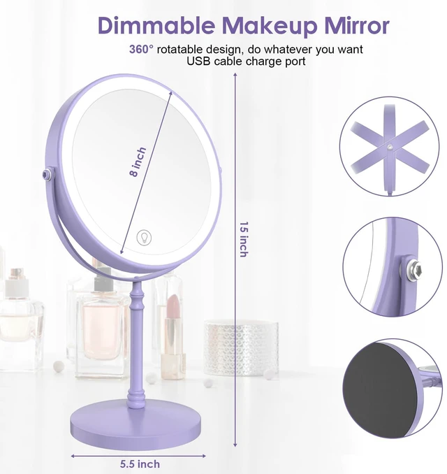 Alt view image 5 of 7 - Makeup Mirror, Rechargeable Vanity Mirror with 3 Lights, 1X/10X | Adjustable Brightness, 3000mAh, Double-Sided, Gift for Mom, Women, Wife, Girls, Dorm Room Essential