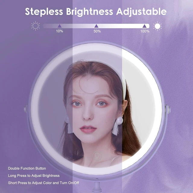 Alt view image 3 of 7 - Makeup Mirror, Rechargeable Vanity Mirror with 3 Lights, 1X/10X | Adjustable Brightness, 3000mAh, Double-Sided, Gift for Mom, Women, Wife, Girls, Dorm Room Essential