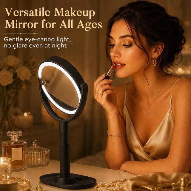 Alt view image 5 of 7 - Makeup Mirror with Lights, 30X Magnifying Mirrors, Height Adjustable, Vanity Mirror with Lights Rechargeable 3 Color Modes, Double-Sided Detachable Travel Mirrors, Gift for Women, Black/30X