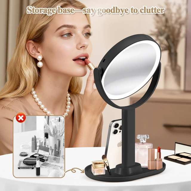 Alt view image 6 of 7 - Makeup Mirror with Lights, 30X Magnifying Mirrors, Height Adjustable, Vanity Mirror with Lights Rechargeable 3 Color Modes, Double-Sided Detachable Travel Mirrors, Gift for Women, Black/30X