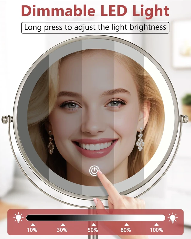Alt view image 3 of 7 - Lighted Makeup Mirror, 30X/1X Magnifying Mirror with Light Double Sided, Large Size 360°Rotation Makeup Mirror with Magnification, 3 Colors Brightness Adjustable Vanity Mirror, Nickel