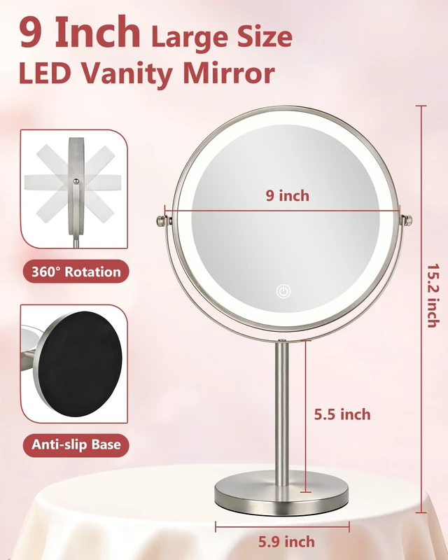 Alt view image 6 of 7 - Lighted Makeup Mirror, 30X/1X Magnifying Mirror with Light Double Sided, Large Size 360°Rotation Makeup Mirror with Magnification, 3 Colors Brightness Adjustable Vanity Mirror, Nickel