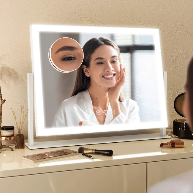 Alt view image 5 of 7 - Vanity Mirror with Lights 13'' x 17'' Makeup Mirror with Lights,Vanity Mirror Touch Screen with 3-Color Lighting,Dimmable,for Vanity Desk Bedroom White